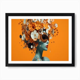 Woman With Flowers On Her Head 2 Art Print