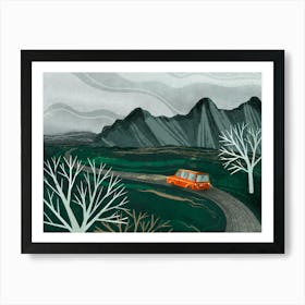 Landscape With Red Car Art Print