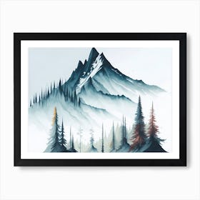 Mountain And Forest In Minimalist Watercolor Horizontal Composition 443 Art Print