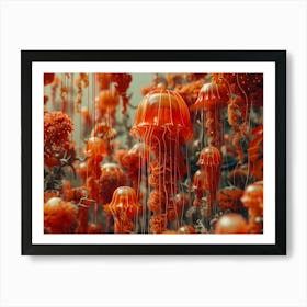 3d orange Jellyfish Flower Art Print