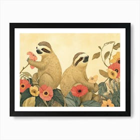 Floral Animal Illustration Sloth 1 Art Print