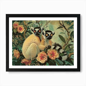 Floral Animal Illustration Lemur 2 Art Print