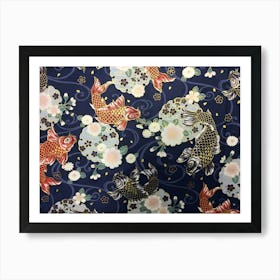 Japanese Wave Koi Illustration Pattern Art Print