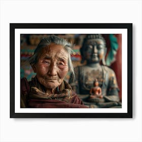 Shantiva zaga, a close up look in fornt of Buddha Art Print