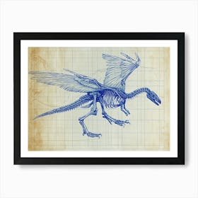 Flying Dinosaur Blueprint Sketch Art Print