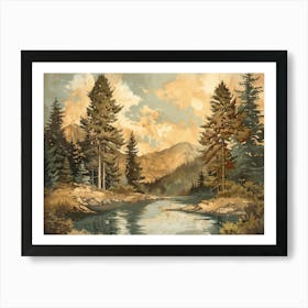 Retro Wooded Pines 7 Art Print