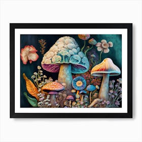 Colorful Floral Mushrooms Watercolor (5) Art Print