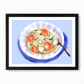 A Plate Of Greek Salad, Top View Food Illustration, Landscape 2 Art Print