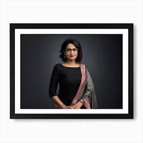 Portrait Of A Confident Indian Businesswoman In Her 30s Wearing A Formal Saree With A Modern Twist Art Print