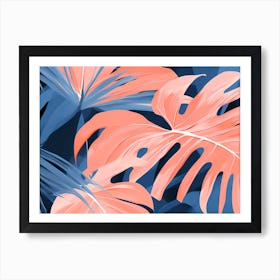 Tropical Leaves, pleasing colors of Peach and Blue, 1299 Art Print