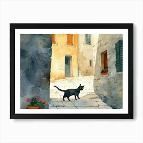 Sibenik, Croatia   Cat In Street Art Watercolour Painting 3 Art Print