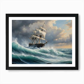 Ship In Rough Derp Seas Art Print