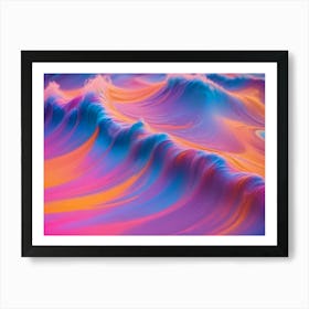 Abstract 3d Render, Swirling, Fluid Waves With Glowing Light In Pink, Purple, And Blue Hues Art Print