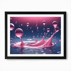 A Close Up Image Of A Pink Water Drop Splash With Bubbles, Highlighting The Dynamic And Organic Nature Of The Movement Art Print