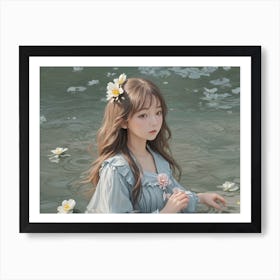 Asian Girl In Water Art Print