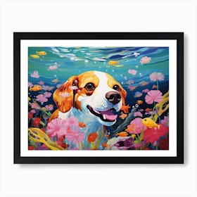 Beagle Dog Swimming In The Sea Art Print