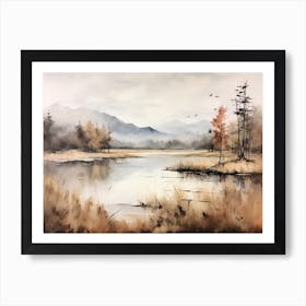 A Painting Of A Lake In Autumn 57 Art Print