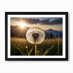 Dandelion sitting on a field, morning or dusk 1 Art Print