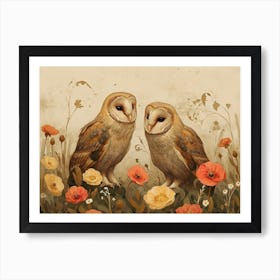 Floral Animal Illustration Owl 2 Art Print