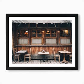 Cafe With Wooden Tables And Chairs Art Print