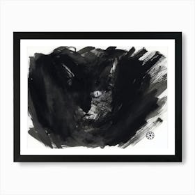 Gray Cat In Black Room - black and white dark cat animal ink watercolor eye Poster