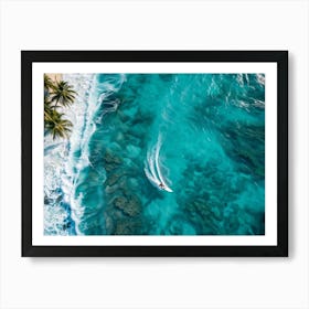 Aerial View Capturing A Single Surfer Carving Through The Azure Waves Silhouetted Against The Cryst (1) Art Print