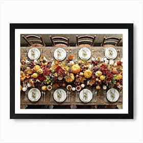 A Traditional Rustic Autumn Harvest Table Set For A Festive Gathering Sun Bleached Wooden Table Hig (1) 1 Art Print