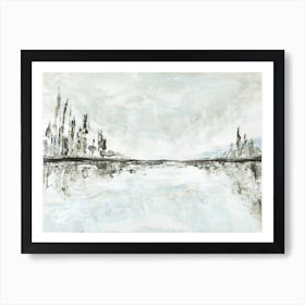 Solitude - Neutral Gray Black Abstract Horizon Lake Trees Painting Art Print