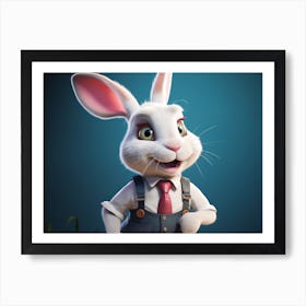 A cute and fluffy white rabbit with big ears and a tie. 1 Art Print