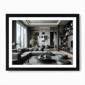 Contemporary living room interior design in black white and grey 3 Art Print