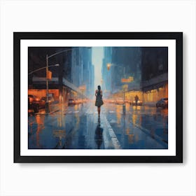 Woman Walking In The Rain Art Print