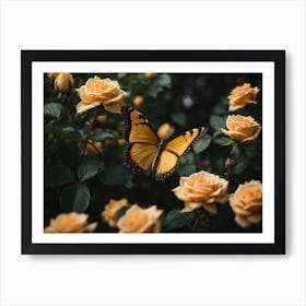 Butterfly On Roses Art Print
