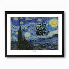 Howl's Castle In The Starry Night - Studio Ghibli - Van Gogh Mashup Art Print