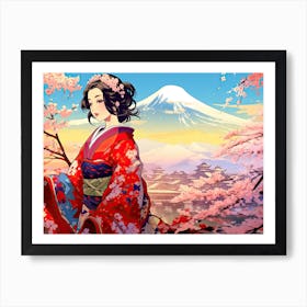 Ukiyo E Mount Fuji Japan Geisha Colour 8 Art Print