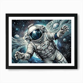 Astronaut Floating In Space Art Print