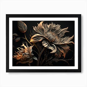 Black Gold Image Flowers With Wo Art Print