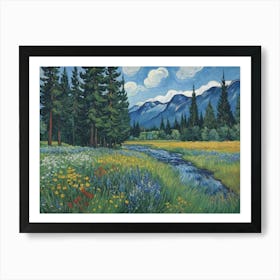 Rays of Light on Rugged Peaks Meadow Art Print