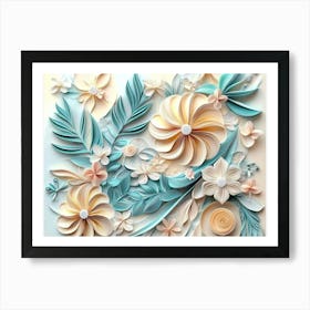 3d Modern Artwork Painting Abstraction Art with Pastel Tropical Plants and Flower Branches with Illustration Art Print