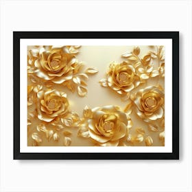 3d Floral Design With Golden Roses 1 Art Print