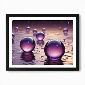 A Collection Of Purple, Translucent Spheres Resting On A Reflective Surface, Creating Ripples And A Sense Of Tranquility Art Print