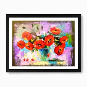 Bouquet of poppies in a vase Art Print