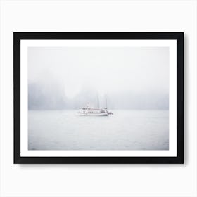 Lone Boat In Mist Halong Bay Vietnam Art Print