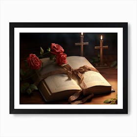 Open Book With Roses Art Print