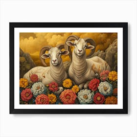 Floral Animal Illustration Ram 1 Art Print