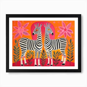 Zebra 3 Folk Style Animal Illustration Art Print