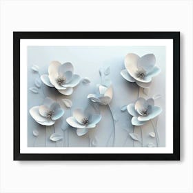 3d Simple Floral Painting Light Gray Background 2 Art Print