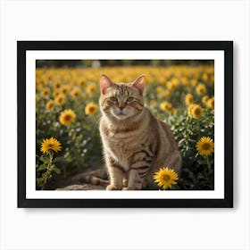 Cat In Sunflower Field Art Print