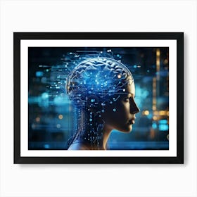 Abstract Concept Of A Human Brain Dotted With Icons Of Security And Innovation Acting As An Interf (6) Art Print