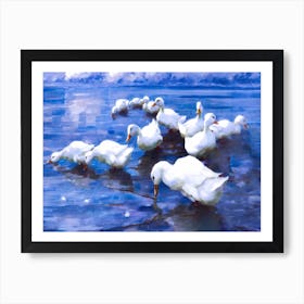 Ducks in lake like a fairy Art Print