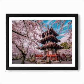 Pagoda among cherry blossoms Art Print